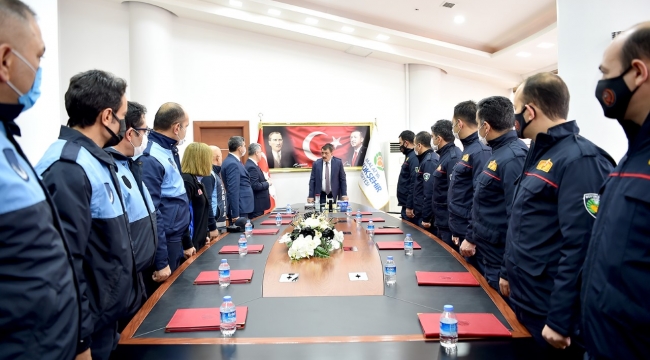 Başarılı zabıtalar ve itfaiyecilerden Başkan Gürkan'a ziyaret 